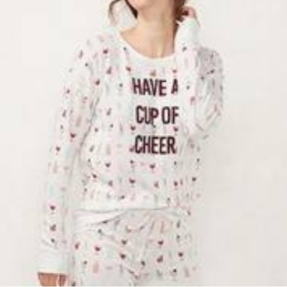 Lauren Conrad Intimates Drink Print Have A Cup Of Cheer Lightweight Sweatshirt‎ - Picture 1 of 7